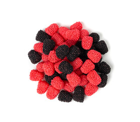 Gummy berries, chewy raspberries or jelly blackberries, gelatin candies fruit marmalade