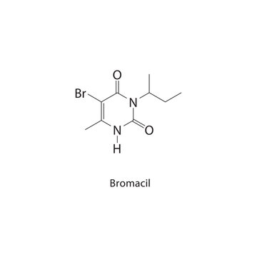 Bromacil skeletal structure. Herbicide compound schematic illustration. Simple diagram, chemical formula.