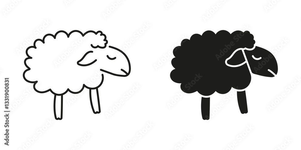 Poster sleeping sheep line and silhouette icon set. peaceful rest and counting sheep symbol. bedtime rest a