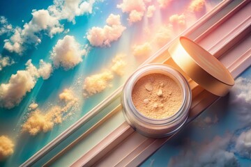 Setting Powder Jar Silhouette, Warm Sunlight Glow, Pastel Sky, Flat Lay