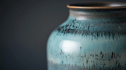 Teal Ceramic Vase with Dark Brown Speckles Close Up