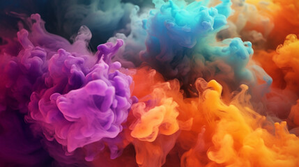 Obraz premium Color powder splash rainbow background paint holi smoke colour. Explosion dust ink burst splatter texture black spray party blue wallpaper cloud pink stain, tile, seamless, pattern.