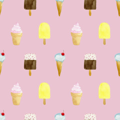 Watercolor Seamless Pattern Ice Cream, Watercolor Scrapbook Papers, Digital Background, Watercolor Paper Set, Watercolor Digital Paper