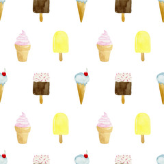 Watercolor Seamless Pattern Ice Cream, Watercolor Scrapbook Papers, Digital Background, Watercolor Paper Set, Watercolor Digital Paper