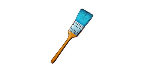 Paintbrush With Blue Bristles. Artistic Tool For Painting And Decorating Isolated On Transparent Background