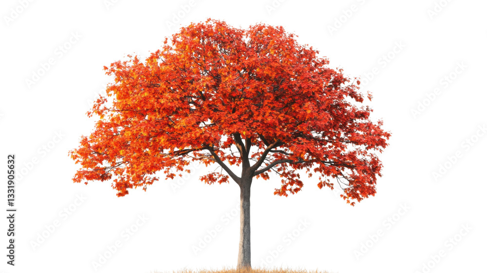 Poster vibrant red maple tree showing autumn colors on transparent background