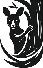 Kangaroo peeking from behind a tree vector silhouette