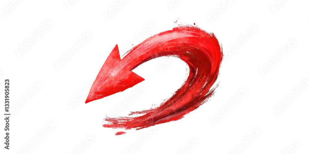 Poster red curved arrow with brushstroke texture. symbol of direction and movement isolated on transparent 