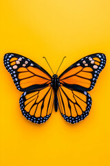 Obraz premium Vibrant monarch butterfly on a bright yellow background