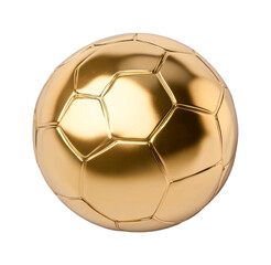 Shiny golden soccer ball with hexagonal pattern on black background, cut out