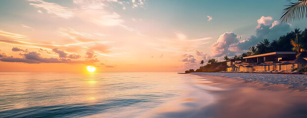 Dream getaway Resort. Well-being background with Serene Sunset Beach.