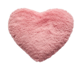 Fototapeta premium Fluffy pink heart-shaped cushion on white background, cut out