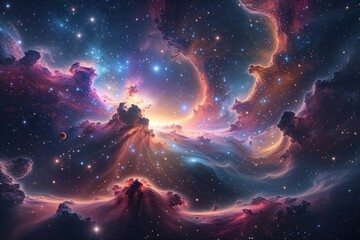 Obraz premium Stunning Nebulae and Glittering Stars Experience a Captivating 3D Adventure in the Universe