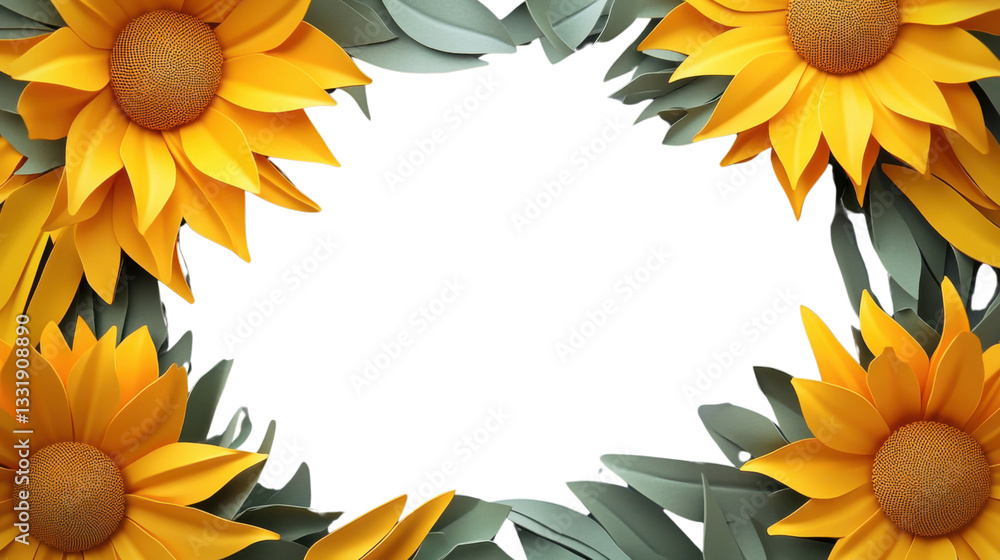 Poster sunflowers frame with transparent background creating empty space