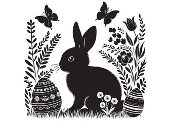 vector rabbit black silhouette icon design illustration, bunny black silhouette vector logo, easter bunny logo icon silhouette, easter rabbit silhouette vector isolated on white background.	