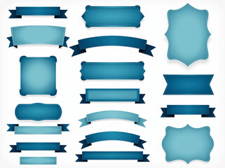 Collection of elegant blue ribbons and frames, perfect for various design projects.