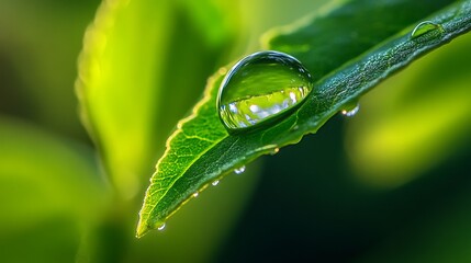 Water Droplet on Green Leaf in Sunlight