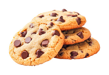Stack of delicious chocolate chip cookies against black background, cut out
