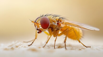 Yellow Fly Macro Photography Detailed Close Up of Insect on Beige Surface