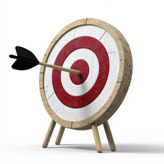 wooden target with red bullseye is hit by black arrow, symbolizing precision