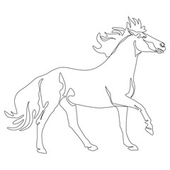 One line drawing Running Horse print, poster, logo template. Horse continuous line vector drawing