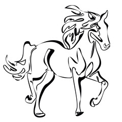 One line drawing Running Horse print, poster, logo template. Horse continuous line vector drawing