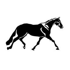 Running Horse black and white silhouette print, poster, logo template. vector drawing