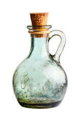 Vintage glass bottle with cork stopper and handle on transparent background, cut out
