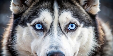 Obraz premium Close-up of Siberian Husky's blue eyes, with a subtle shine and a hint of warmth