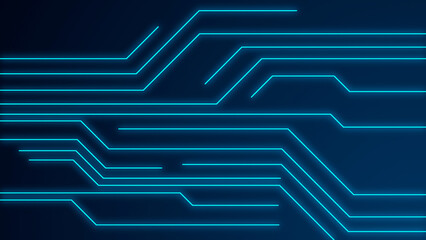 Technologic futuristic Circuit Patterns Rendered in Bright Neon Blue Against a Dark Background. High quality photo