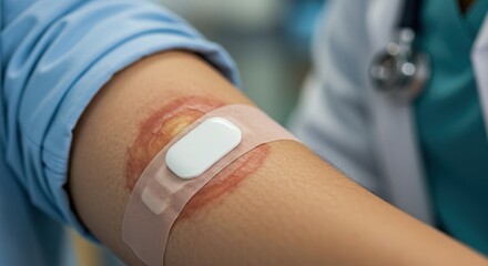 Obraz premium Close-up of a Burn Wound with a Medical Dressing