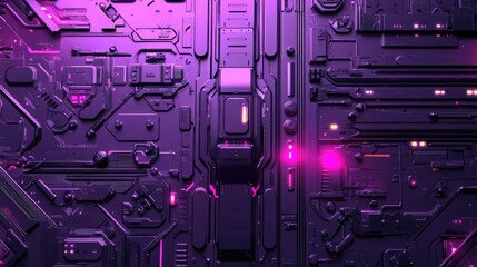 Fototapeta premium Abstract Futuristic Technology Background with Purple and Pink Neon Lights Detailed Circuit Board Panel Design