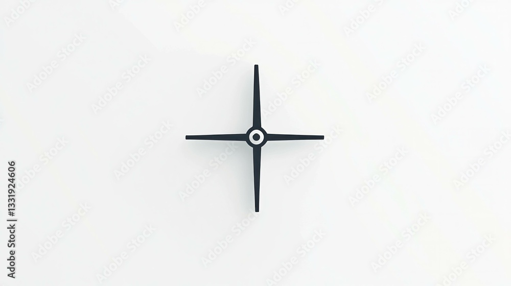 Poster minimalist black clock with four hands on a white background, representing modern design and simplic