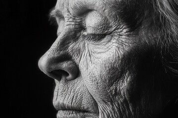 Obraz premium The deep-set lines of wisdom and experience are etched across a person's closed eyes, telling a silent story of a life lived fully