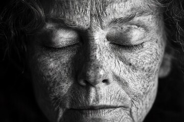 Obraz premium The deep-set lines of wisdom and experience are etched across a person's closed eyes, telling a silent story of a life lived fully