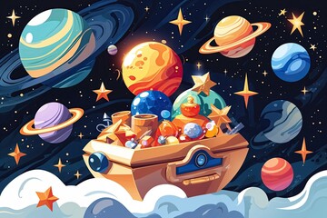 Elegant Flat Space Art Featuring Mini Treasures Planets and Stars