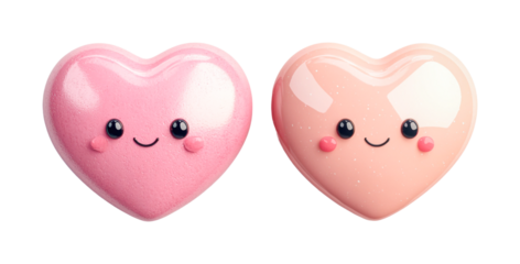 Cute heart-shaped pink and peach characters with smiling faces, cut out