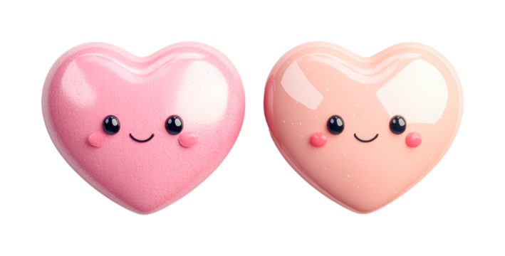 Cute heart-shaped pink and peach characters with smiling faces, cut out
