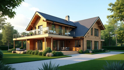 Naklejka premium Maximize House Energy Efficiency: Eco Home Renovation with Energy Rating Class for Cost Savings, Showcasing Low Consumption Ecological House & Green Building for Sustainable Development - Photo Stock 