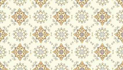 Vintage Seamless Tile Pattern: Intricate Botanical Elements in Muted Colors for Classic Kitchen Backsplashes
