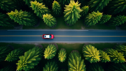 Aerial top view road in forest with car to start the new year 2026 Goal plan action Business target and growth strategy. Business annual plan and development for achieving goals and success. concept a