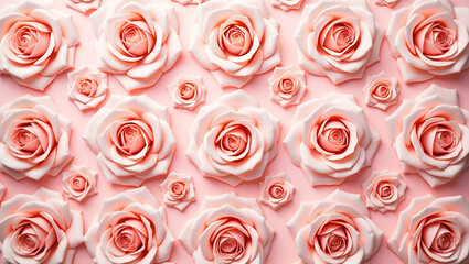 Elegant Flat Lay of Natural Fresh Pink Roses: Perfect Wallpaper Background Design for Floral Lovers