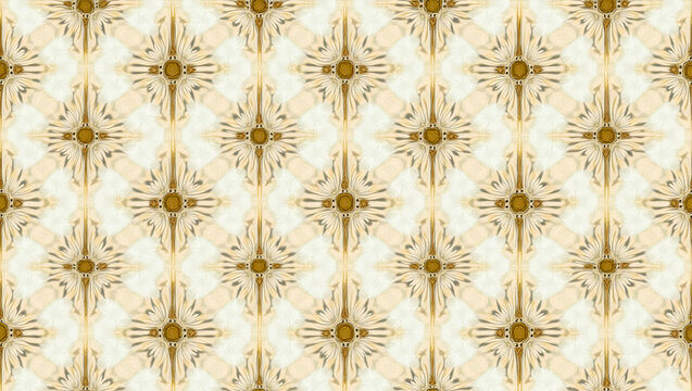 Flat Art Deco daisy seamless tile pattern with symmetrical daisy motifs and gold accents for glamorous interiors concept as Symmetrical daisy motifs with gold accents create Art Deco seamless tile pat