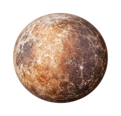 Detailed image of dwarf planet pluto with surface features highlighted, cut out