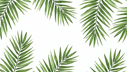 Various Palm Species in Natural Greens on White Background: Botanical Garden Seamless Tile Pattern for Serene Spaces - Perfect for Photo Stock Concepts with Left Side Empty Space