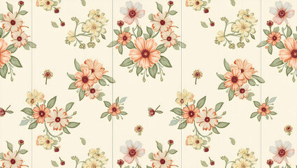 Antique Flowers and Muted Colors: Vintage Seamless Tile Pattern for Classic Living Rooms in Photo Stock