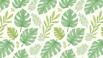 Fototapeta premium Organic Tropical Seamless Tile Pattern: Monstera & Palm Shapes