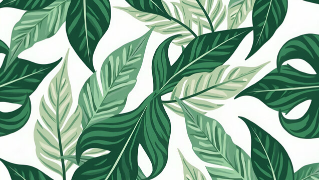 Flat Abstract tropical leaves seamless tile pattern with bold brush strokes and vibrant green hues for artistic modern spaces concept as Bold brush strokes and vibrant green hues create abstract tropi
