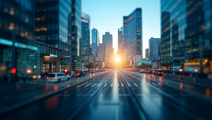 Fototapeta premium Flat Double Exposure Illustration: Merging Business Charts with Urban Financial Districts for Enhanced Data Visualization in a Smart Business Context