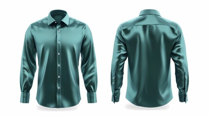 stunning green silk button down shirt mockup with front and back views isolated clean white background